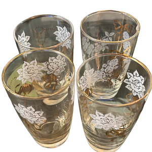 Vintage Libby Rose classic 8oz tumblers with Gold ribbons and Accents set of 5